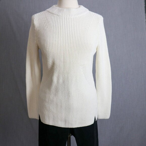 Talbots Rib Knit Sweater Womens M Pullover Crewneck Cotton Long Line Apris Ski - Picture 1 of 14